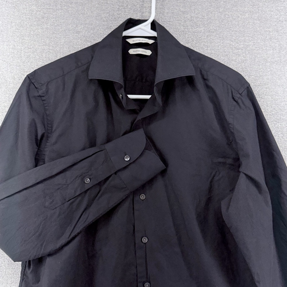 Suitsupply Tailored Fit Dress Shirt Men Size 15.5 Black Long Sleeve Button Up